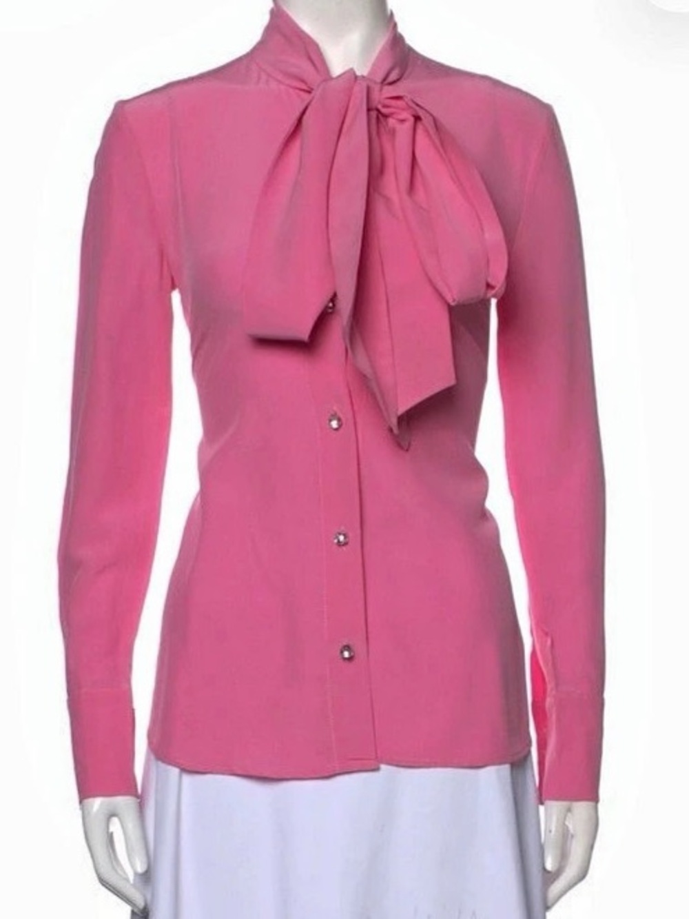 Flavio Castellani Silk Tie Neck Button-Up Top in Pink Size 40 / 4 / S